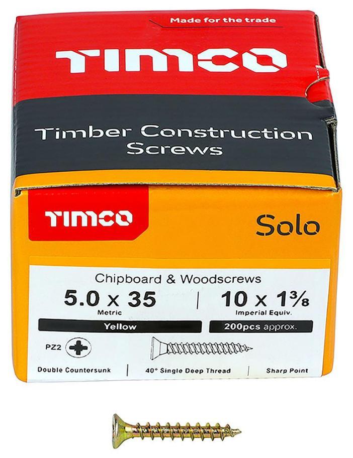5mm x 35mm Pozidriv Double Countersunk ZYP Solo Chipboard & Wood Screws, 200 Pack - 50035SOLOC