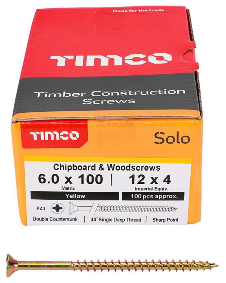 6mm x 100mm Pozidriv Double Countersunk ZYP Solo Chipboard & Wood Screws, 100 Pack - 60100SOLOC