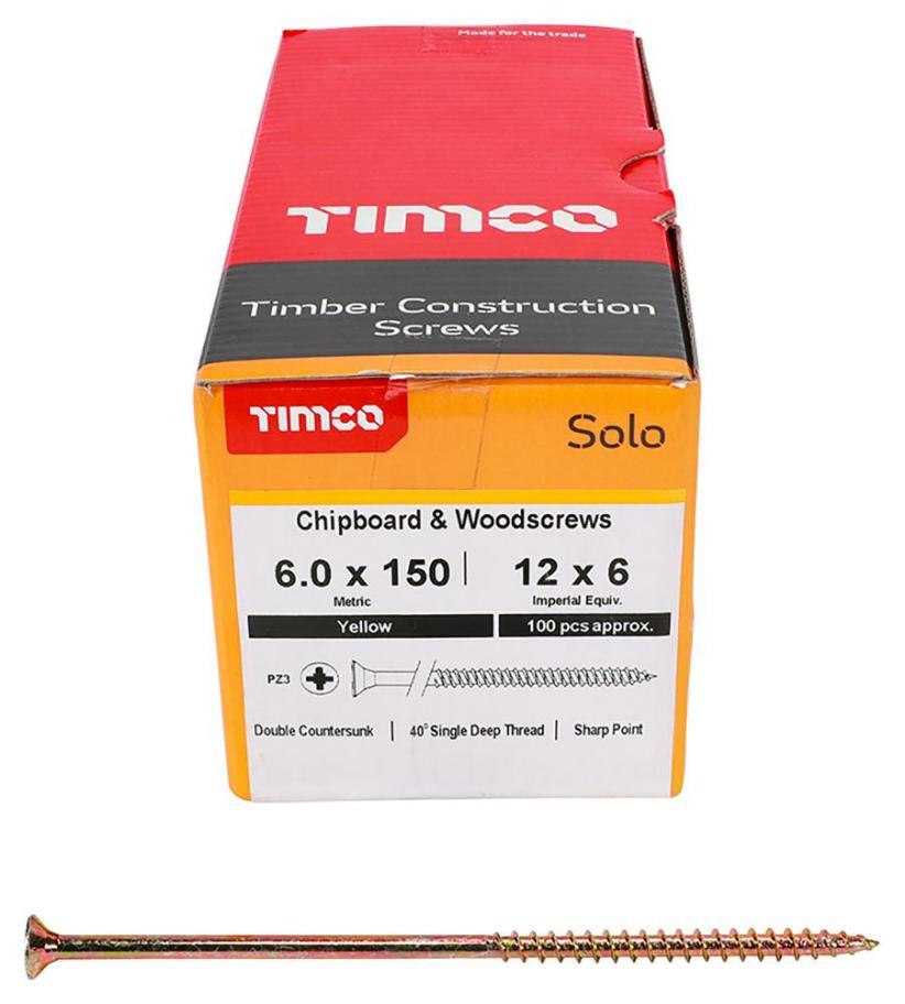 6mm x 150mm Pozidriv Double Countersunk ZYP Solo Chipboard & Wood Screws, 100 Pack - 60150SOLOC