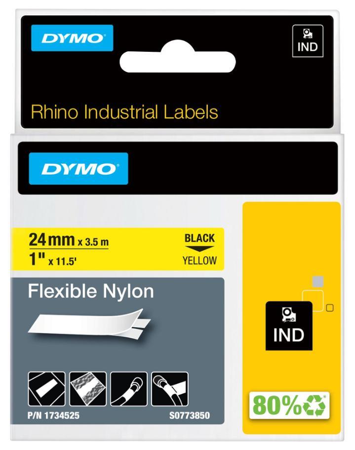 Industrial Flexible Nylon Tape - 24mm x 3.5m, Black on Yellow - DYMO 1734525