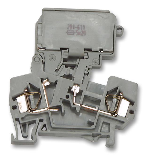2 Conduct Fuse Terminal Block, 35mm DIN Rail, Cage Clamp, 28AWG to 12AWG, - 281-611