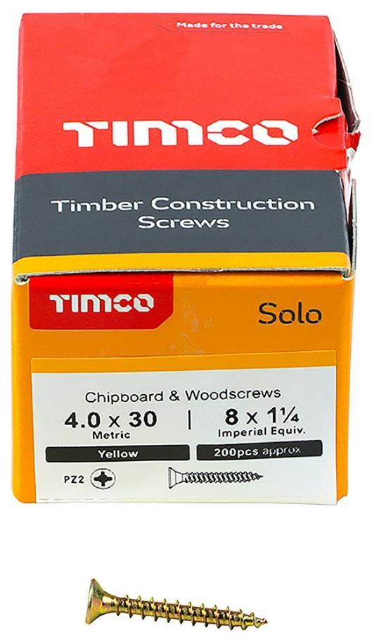 4mm x 30mm Pozidriv Double Countersunk ZYP Solo Chipboard & Wood Screws, 200 Pack - 40030SOLOC