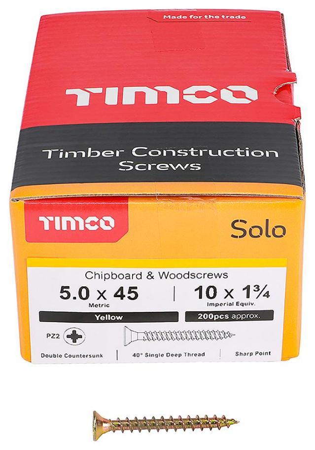 5mm x 45mm Pozidriv Double Countersunk ZYP Solo Chipboard & Wood Screws, 200 Pack - 50045SOLOC