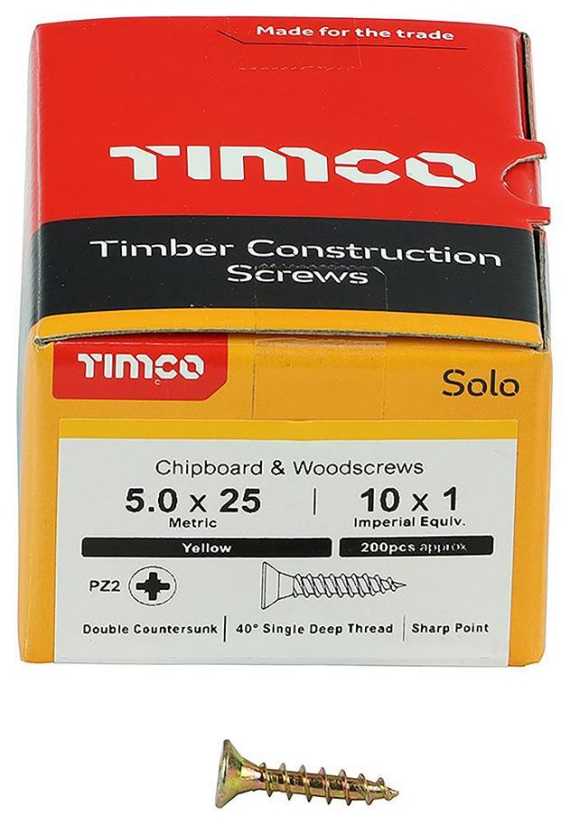 5mm x 25mm Pozidriv Double Countersunk ZYP Solo Chipboard & Wood Screws, 200 Pack - 50025SOLOC
