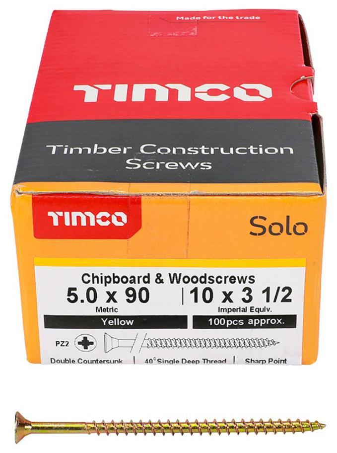 5mm x 90mm Pozidriv Double Countersunk ZYP Solo Chipboard & Wood Screws, 100 Pack - 50090SOLOC