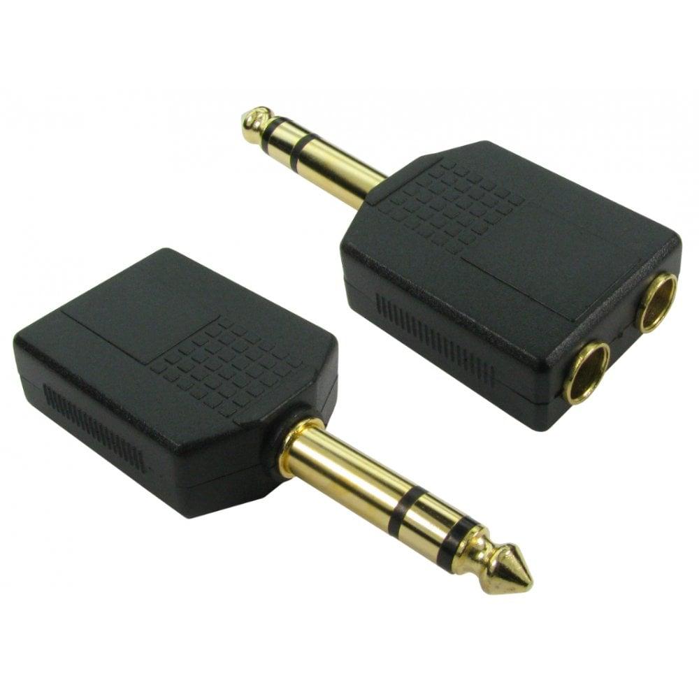 6.35mm (M) to 2x 6.35mm (F) Stereo Splitter - Gold Pins