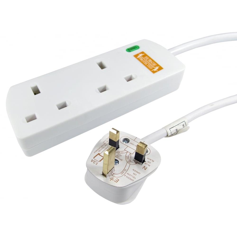 10m Surge Protected UK Power Extension - 2 Ports