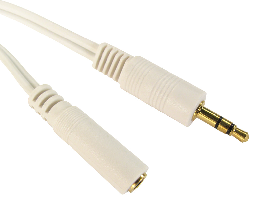 10 Metres white 3.5mm stereo male - female extension cable gold