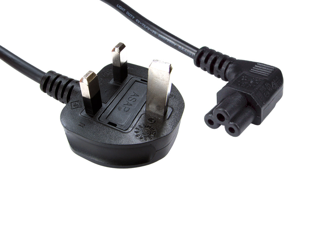 1.8m C5 Right Angled Clover Leaf to UK Mains Cable 90° Mickey Mouse Laptop Lead