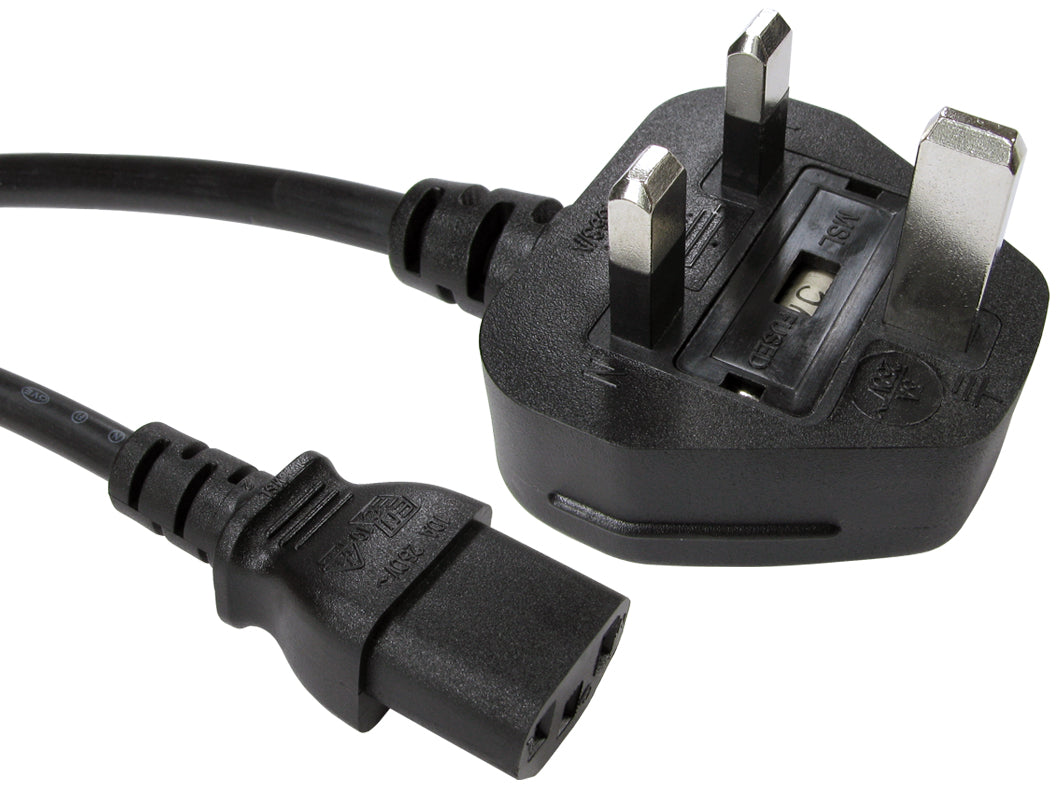 0.5mtr 5amp uk plug male iec to c13 female black power cable, kettle lead