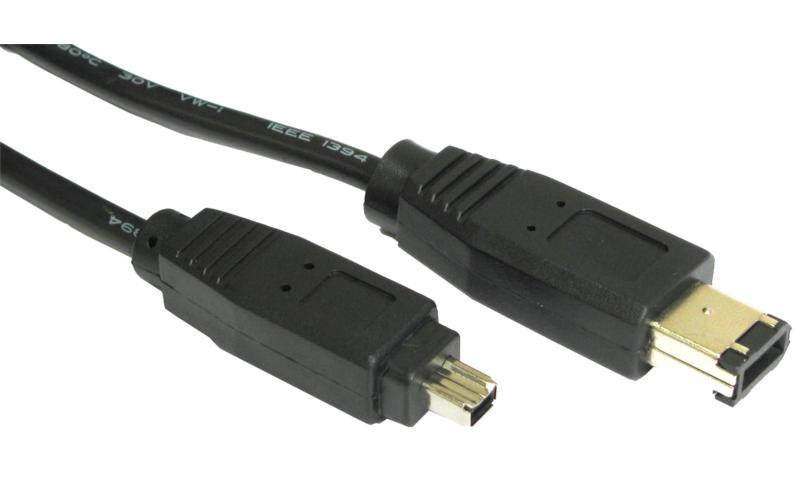 1 Metre 6 PIN M - 4 PIN M FIREWIRE 400 BLACK CABLE LEAD