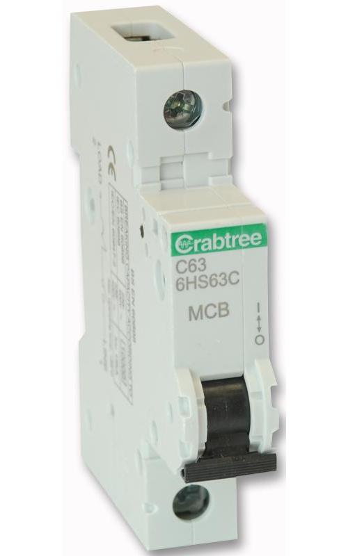 63A SINGLE POLE MCB C CURVE 10KA , CRABTREE , 6HS63C