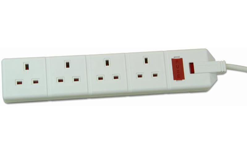 4 GANG HEAVY DUTY EXTENSION FUSED WHITE 2M , PERMAPLUG , EXS13/42 WHITE