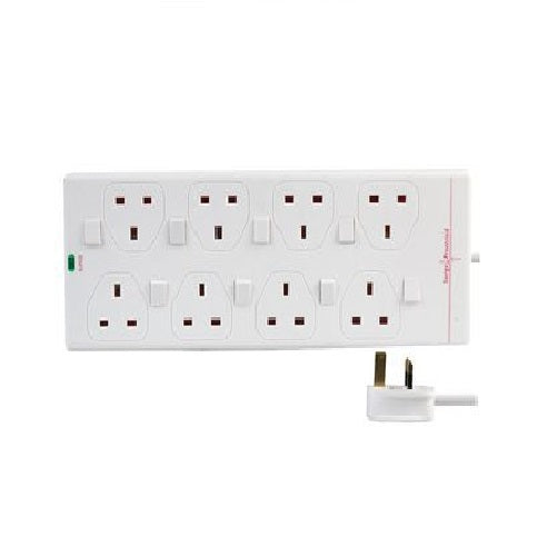 Pro Elec - 2818NS(1N) 3M - 3m 8 Way Switched Surge Protected Extension Lead, White