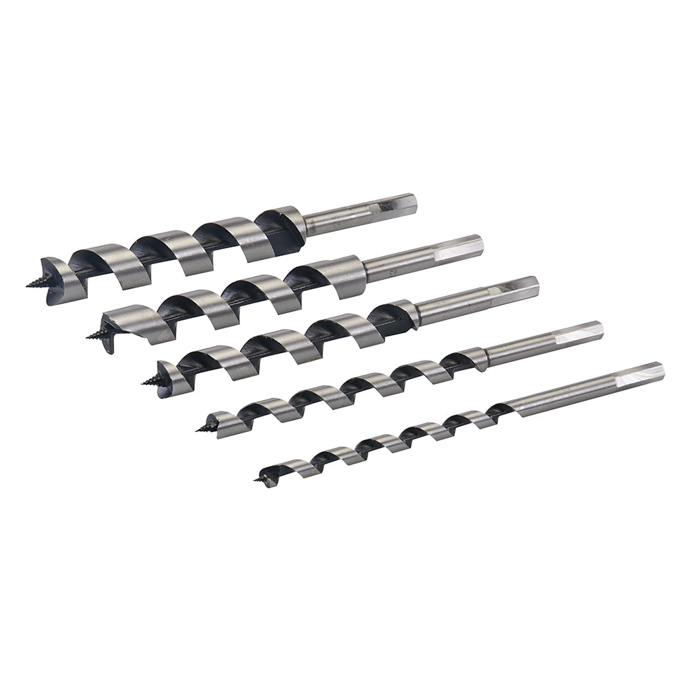 5pc Auger Drill Bit Set 10mm-25mm Hex Shank High Carbon Steel Wood Joinery Silverline 298528