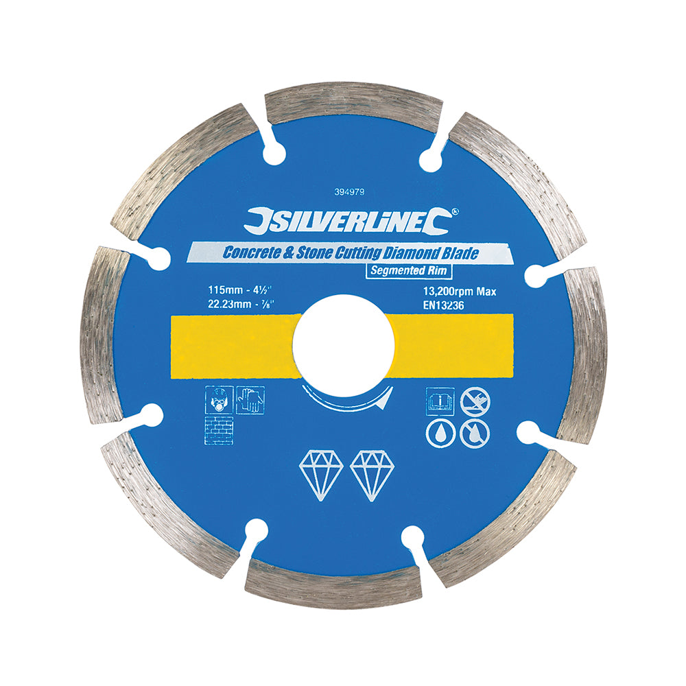 Silverline Concrete and Stone Cutting Diamond Segmented Rim Blade 115 x 22.23mm