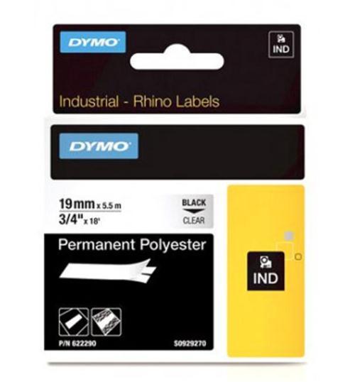 622290 Dymo 19mm Permanent Polyester Tape (Black on Clear)