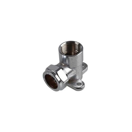 24042601 15mm X1/2" W/Plate Elbow, Chrome, Comp