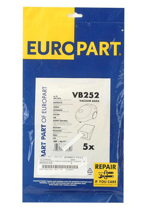 VB252 Europart Dustbags Goblin Ace/Morphy Compact, X5
