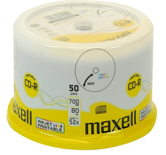 624006 Maxell Cdr 80 White Print Spindle 50Pk, Maxell