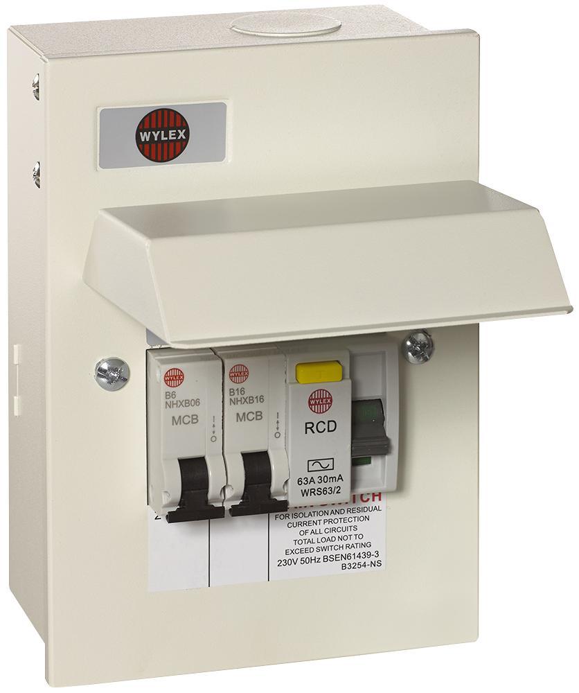 GB6:NMRS206/63GWU Wylex Garage 2 Way + Mcbs 63A 30Ma Metal