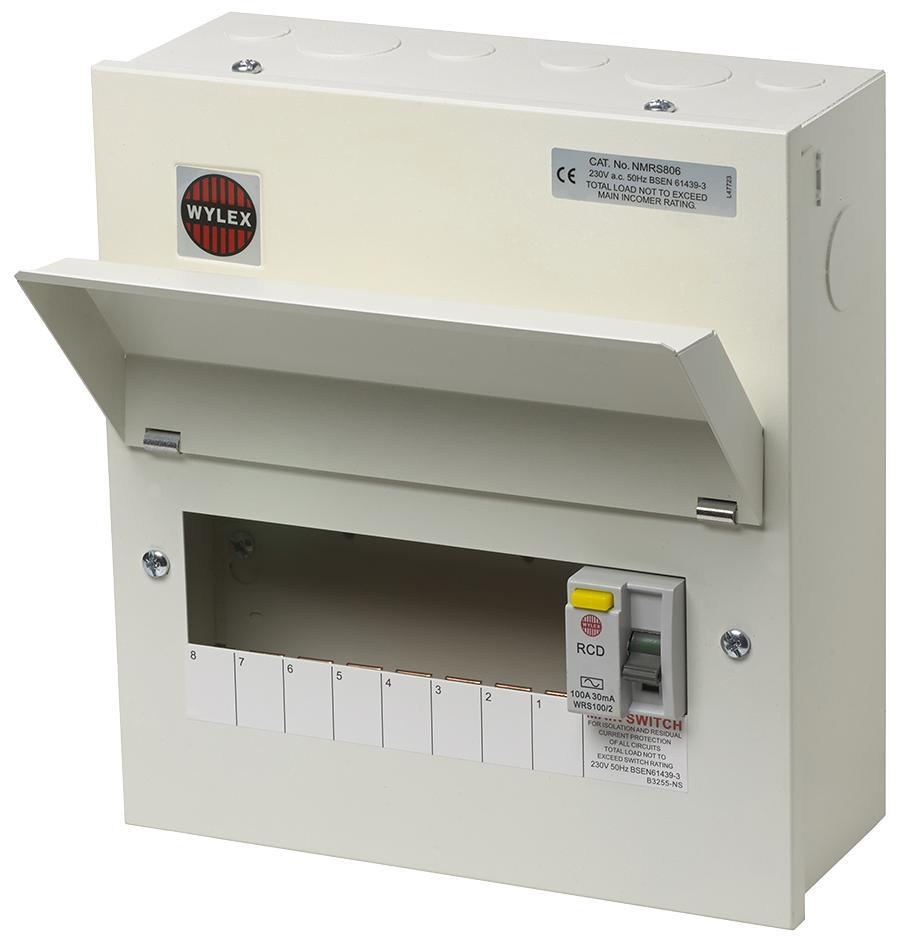 GB6:NMRS806 Wylex Metal 8 Way Consumer Unit 100A 30Ma