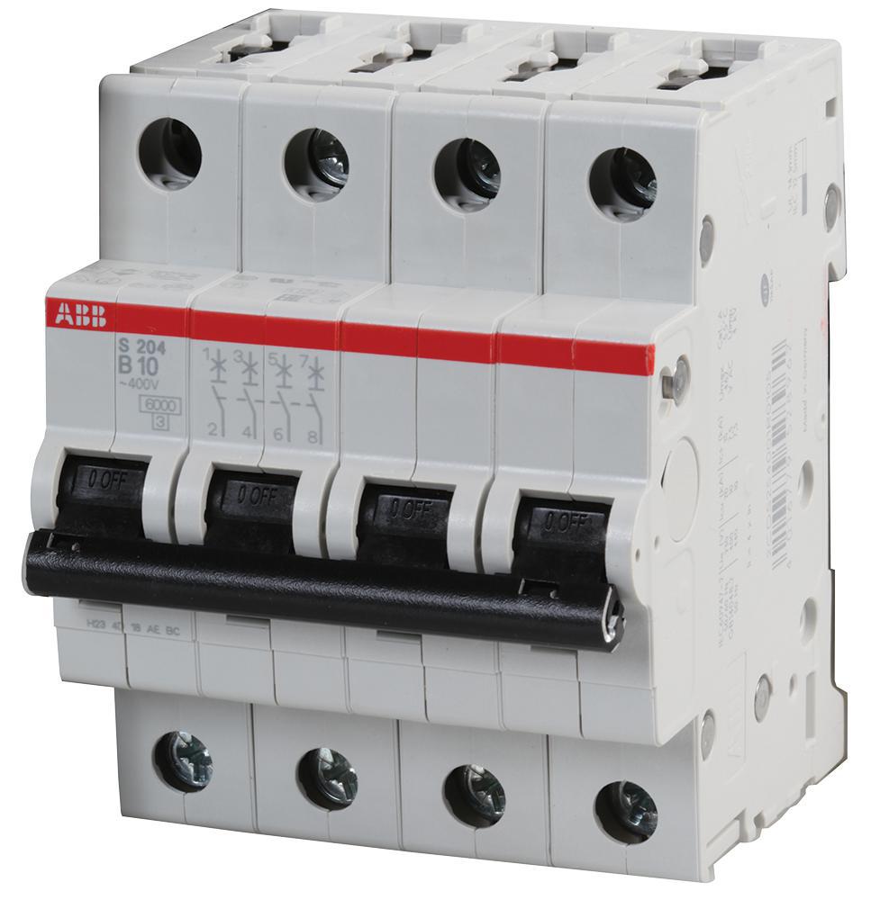 Abb - S204-B10 - Circuit Breaker, Thermal Mag, 4 Pole,10a