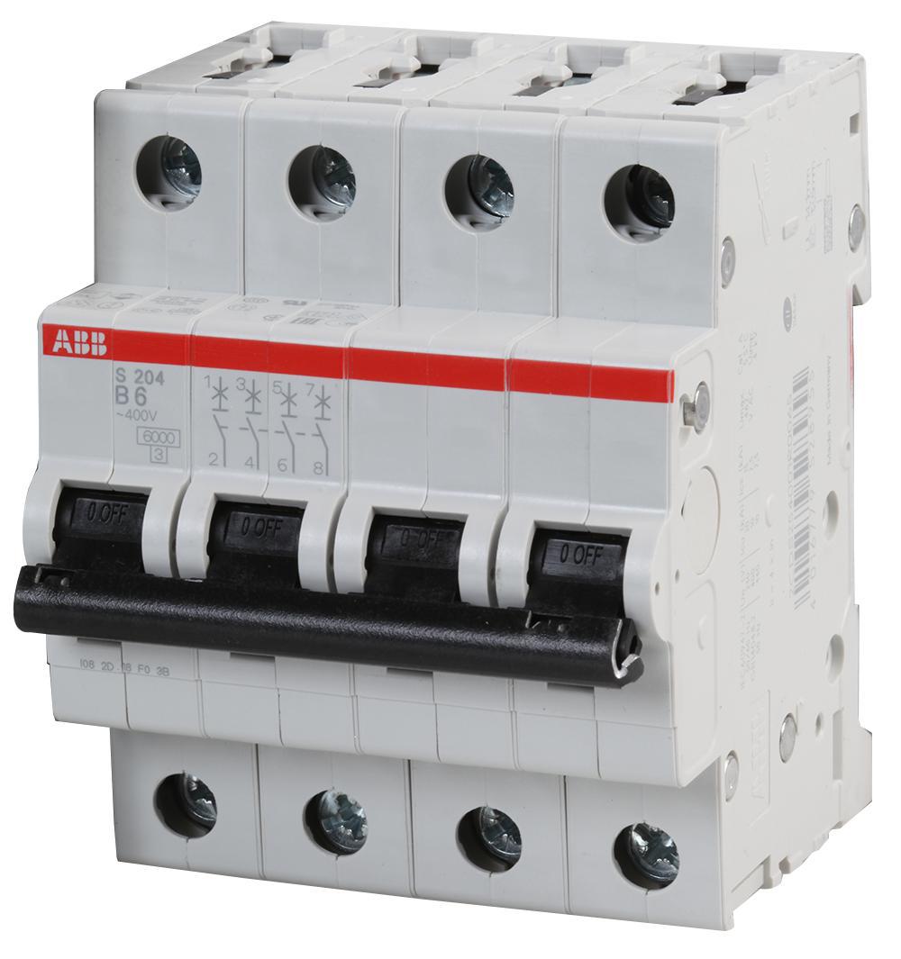 Abb - S204-B6 - Circuit Breaker, Thermal Mag, 4 Pole,6a