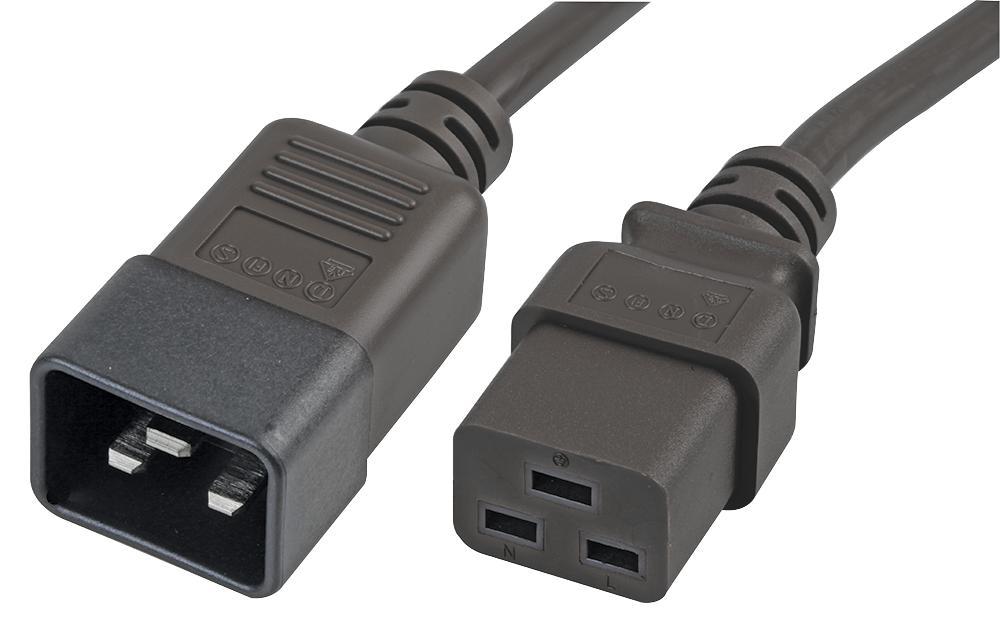 P-C20C19B2.5 - Iec Male C20 To Female C19 Extension Lead, Black, 2.5m, 16a, 250v