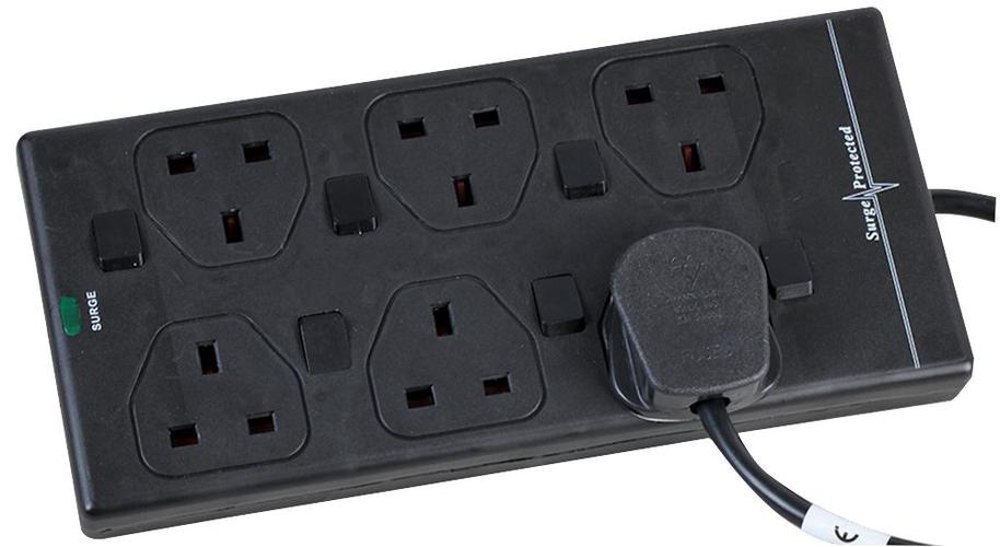 Pro Elec - 2816NS(1N) 2M BLK - 2m 6 Way Switched Surge Protected Extension Lead, Black