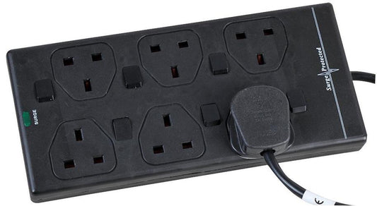 Pro Elec - 2816NS(1N) 2M BLK - 2m 6 Way Switched Surge Protected Extension Lead, Black