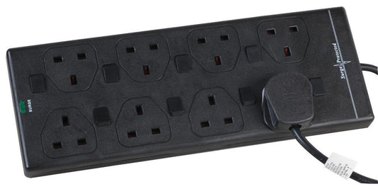 Pro Elec - 2818NS(1N) 10M BLK - 10m 8 Way Switched Surge Protected Extension Lead, Black