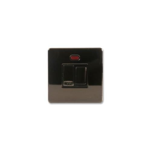 PRO ELEC - BN1818N - FUSE SPUR SWITCHED NEON BLACK NICKEL FLAT PLATE