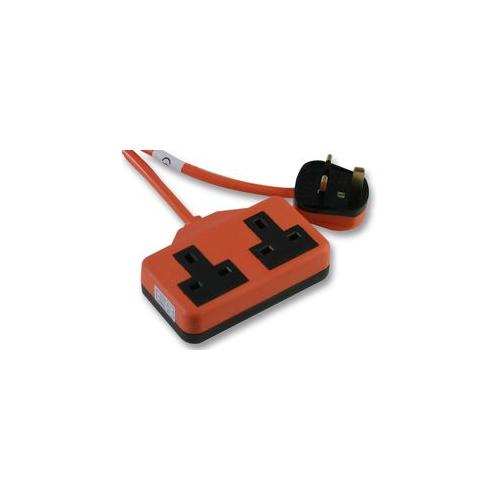 PRO ELEC - 0139-5M - POWER CORD EXTENSION LEAD RUBBER 2 GANG 5 METRES ORANGE