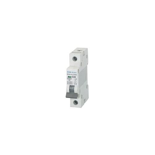 6 kA MCB SINGLE POLE TYPE C CURVE 20A , PRO ELEC , AUB1 1P C20A