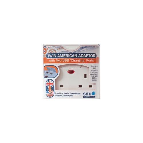 SMJ ELECTRICAL - TUSAMC - TRAVEL ADAPTOR UK TO USA, TWIN USB