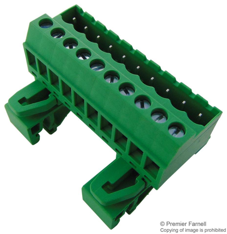 5.08mm Pluggable DIN Rail Vertical PCB Terminal Block, 10 Poles, 52.3mm - CAMDENBOSS