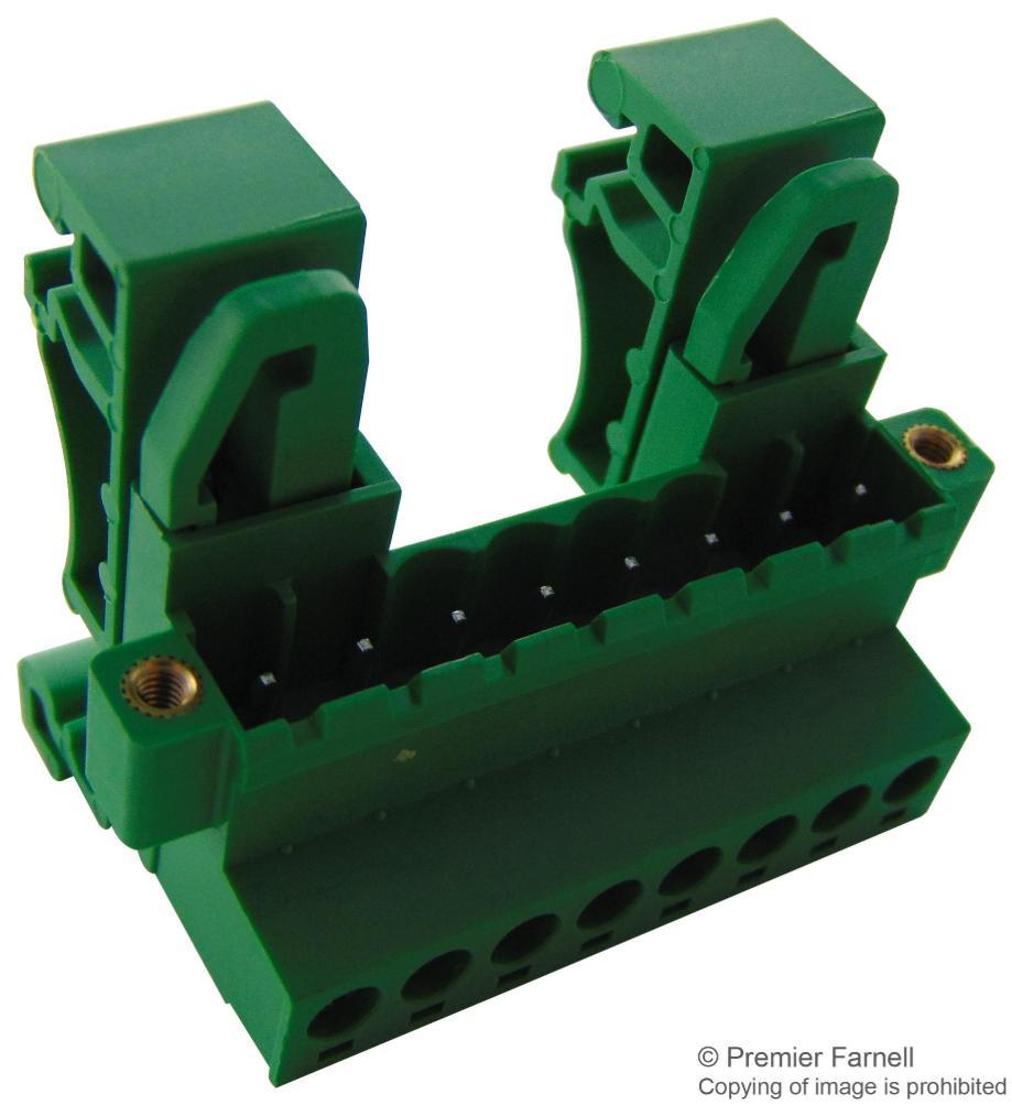 5mm Pluggable DIN Rail Horizontal Flanged PCB Terminal Block, 8 Poles, 50mm - CAMDENBOSS
