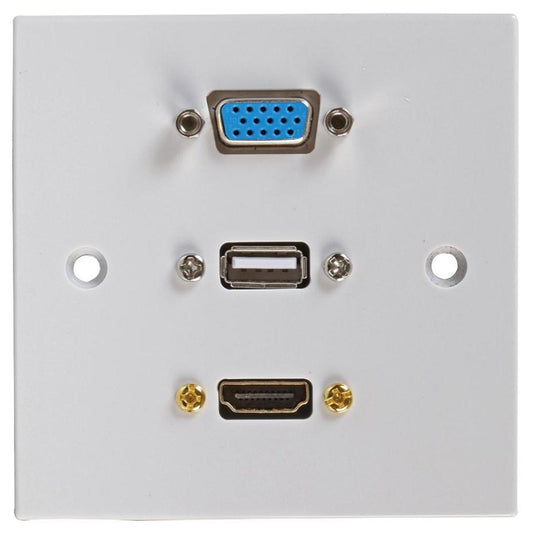 1 Gang Multimedia Wallplate with HDMI, VGA and USB Ports - UNBRANDED