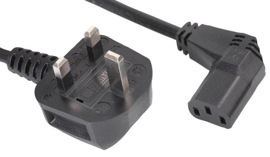 13A UK Mains Plug to 90 Degree IEC C13 Socket, 1m - PRO ELEC