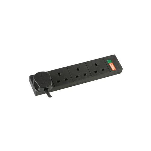 POWER CORD EXTENSION LEAD 4 GANG SURGE PROTECT BLK 10M , PRO ELEC 9988S-10M BLK