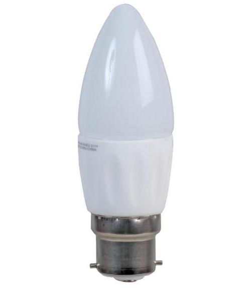 4W Frosted LED Candle Lamp, B22, 4000K - UNBRANDED