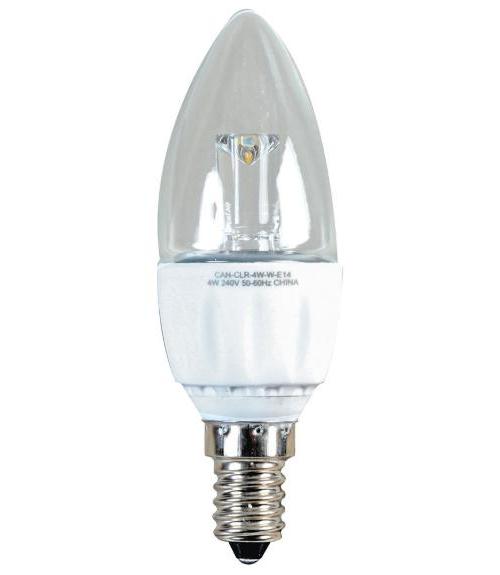 4W Dimmable Clear LED Candle Lamp, E14, 4000K - UNBRANDED
