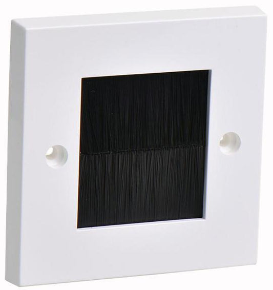1-Gang Cable Entry Brush Wall Plate White/Black Brushes 50x45mm - AV STAR