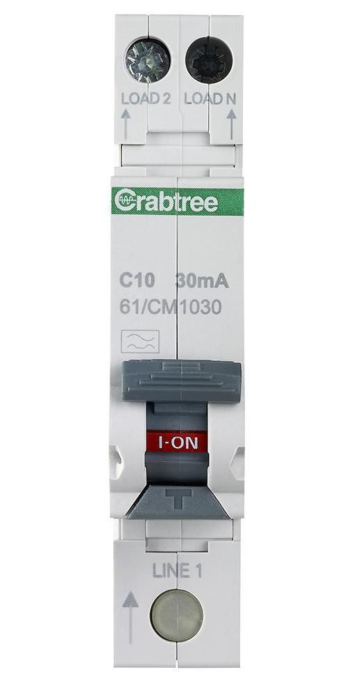 10A 30mA RCBO single module C Curve - CRABTREE