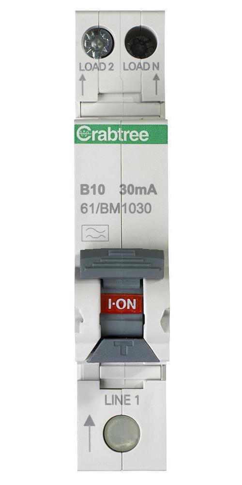 10A 30mA RCBO single module B Curve - CRABTREE