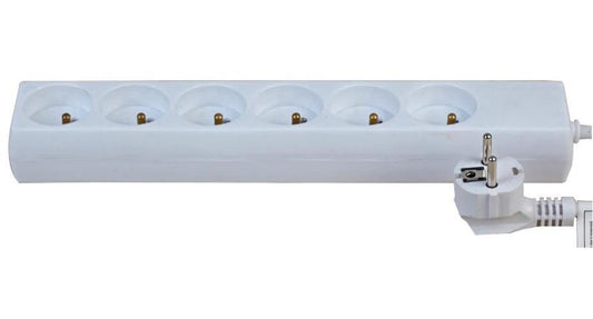6-Gang Euro Mains Extension Lead, 10m, White - PRO ELEC