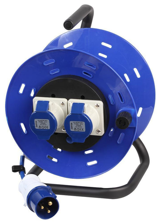 240V 2-Gang Extension Reel, 16A, 50m - PRO ELEC