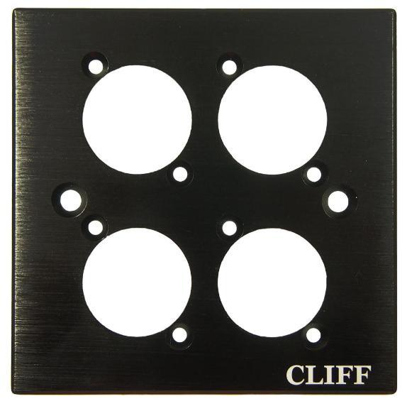4-Way XLR-Format Faceplate, Branded, Black Aluminium - CLIFF ELECTRONIC COMPONENTS