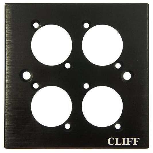4-Way XLR-Format Faceplate, Branded, Black Aluminium - CLIFF ELECTRONIC COMPONENTS